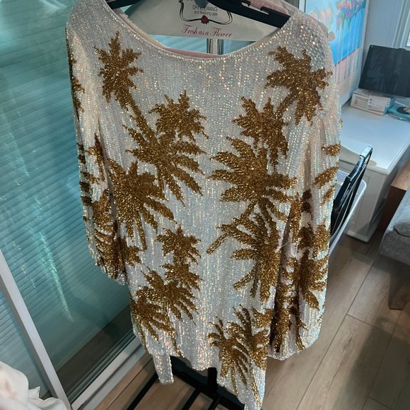 Retrofete Grace Palm Tree Sequin Dress (with sash)  ~ beach tropical cocktail - Picture 3 of 5